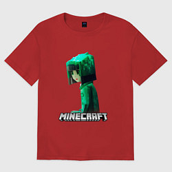Футболка оверсайз женская Minecraft девушка с зелеными волосами, цвет: красный