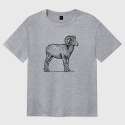 Футболка оверсайз женская Баран сбоку, цвет: меланж