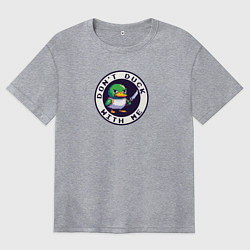 Футболка оверсайз женская Зеленая утка держит нож, цвет: меланж