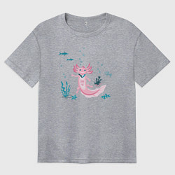 Футболка оверсайз женская Аксолотль и подводный мир, цвет: меланж