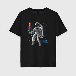 Футболка оверсайз женская Космонавт мороженое, цвет: черный