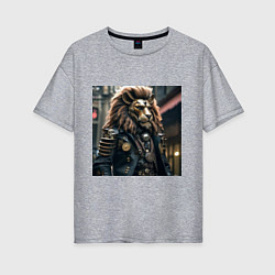Футболка оверсайз женская Лев в кожаном костюме в стиле стимпанк, цвет: меланж