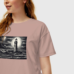 Футболка оверсайз женская Маяк в графике, цвет: пыльно-розовый — фото 2