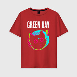 Футболка оверсайз женская Green Day rock star cat, цвет: красный