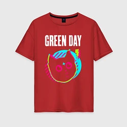 Футболка оверсайз женская Green Day rock star cat, цвет: красный