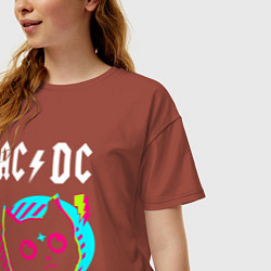Футболка оверсайз женская AC DC rock star cat, цвет: кирпичный — фото 2