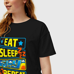 Футболка оверсайз женская Eat sleep fly, цвет: черный — фото 2