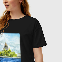 Футболка оверсайз женская Акварель Исаакиевский Собор с надписью Питер - это, цвет: черный — фото 2