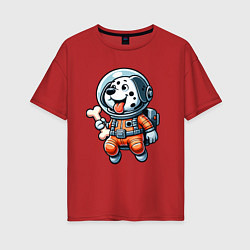 Женская футболка оверсайз Dalmatian cosmonaut puppy with a bone