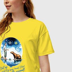 Футболка оверсайз женская Прикол капибара и Илон Маск, цвет: желтый — фото 2