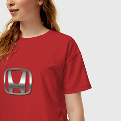 Футболка оверсайз женская Honda logo auto grey, цвет: красный — фото 2