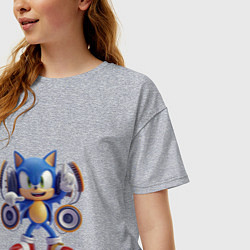 Футболка оверсайз женская Соник в наушниках, цвет: меланж — фото 2