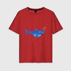 Футболка оверсайз женская Синяя акула, цвет: красный