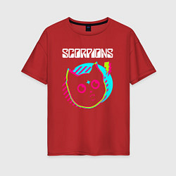 Футболка оверсайз женская Scorpions rock star cat, цвет: красный