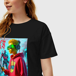Футболка оверсайз женская Bart Simpson - cyberpunk ai art, цвет: черный — фото 2