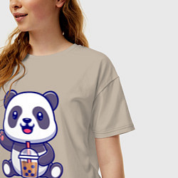 Футболка оверсайз женская Панда привет, цвет: миндальный — фото 2