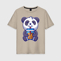 Футболка оверсайз женская Drinking panda, цвет: миндальный
