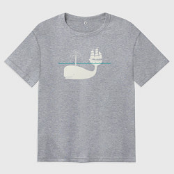 Футболка оверсайз женская Кит и корабль, цвет: меланж