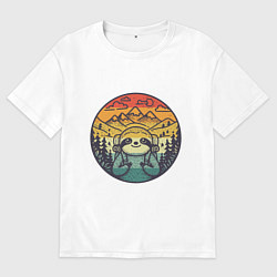 Футболка оверсайз женская Ленивец турист путешествует с рюкзаком, цвет: белый