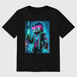 Футболка оверсайз женская Minecraft - neon character ai art, цвет: черный