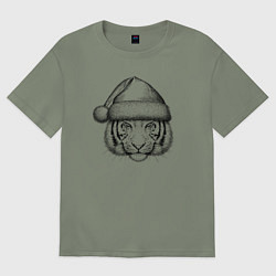 Футболка оверсайз женская Голова новогоднего тигра, цвет: авокадо