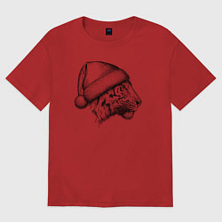 Футболка оверсайз женская Профиль новогоднего тигра, цвет: красный