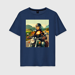 Футболка оверсайз женская Mona Lisa on a motorcycle - ai art, цвет: тёмно-синий