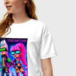 Футболка оверсайз женская Barbie and Ken - Minecraft 2099 ai art collaborati, цвет: белый — фото 2