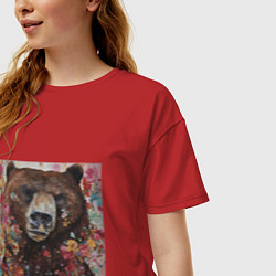 Футболка оверсайз женская Яркий медведь, цвет: красный — фото 2