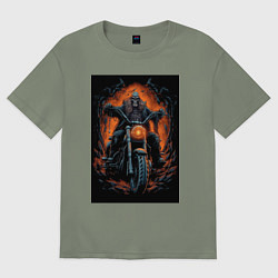 Женская футболка оверсайз Скелет сатаны едет на старом мотоцикле