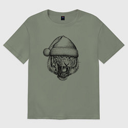 Футболка оверсайз женская Тигр рычащий новогодний, цвет: авокадо