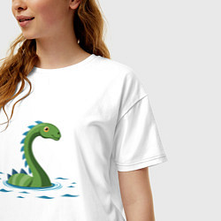 Футболка оверсайз женская Динозаврик, плывущий в воде, цвет: белый — фото 2