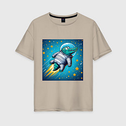 Футболка оверсайз женская Крокодил летит в космосе, цвет: миндальный