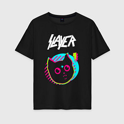 Футболка оверсайз женская Slayer rock star cat, цвет: черный