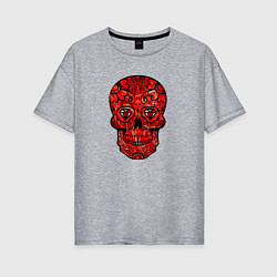 Футболка оверсайз женская Red decorative skull, цвет: меланж