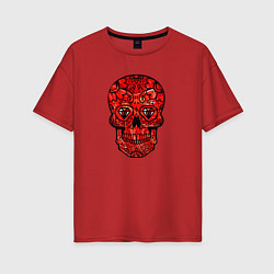 Футболка оверсайз женская Red decorative skull, цвет: красный
