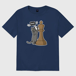 Футболка оверсайз женская Кот Джексон и шахматный король, цвет: тёмно-синий