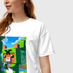 Футболка оверсайз женская Capybara and Minecraft collaboration - ai art, цвет: белый — фото 2