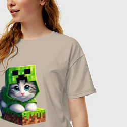 Футболка оверсайз женская Kitten creeper collaboration - ai art, цвет: миндальный — фото 2