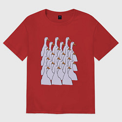 Футболка оверсайз женская Утки в строю, цвет: красный