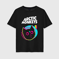 Футболка оверсайз женская Arctic Monkeys rock star cat, цвет: черный