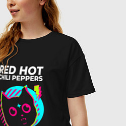 Футболка оверсайз женская Red Hot Chili Peppers rock star cat, цвет: черный — фото 2