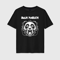 Футболка оверсайз женская Iron Maiden rock panda, цвет: черный