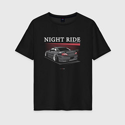 Футболка оверсайз женская Nissan skyline night ride, цвет: черный