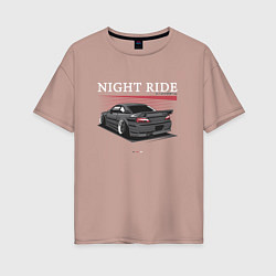 Футболка оверсайз женская Nissan skyline night ride, цвет: пыльно-розовый
