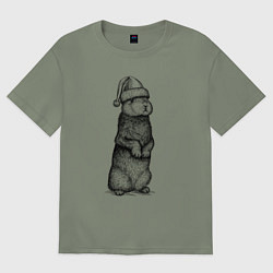 Футболка оверсайз женская Заяц Новый год, цвет: авокадо