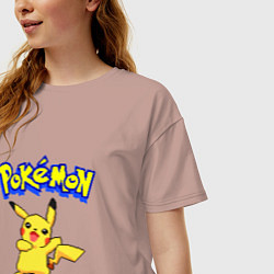 Футболка оверсайз женская Pikachu 8-bit pixels, цвет: пыльно-розовый — фото 2