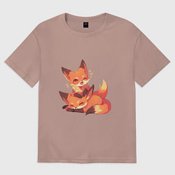 Футболка оверсайз женская Милые лисята, цвет: пыльно-розовый