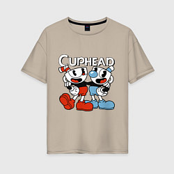 Футболка оверсайз женская Cuphead and Mugman, цвет: миндальный