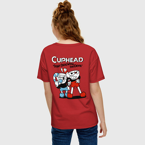 Женская футболка оверсайз Cuphead and Mugman / Красный – фото 4